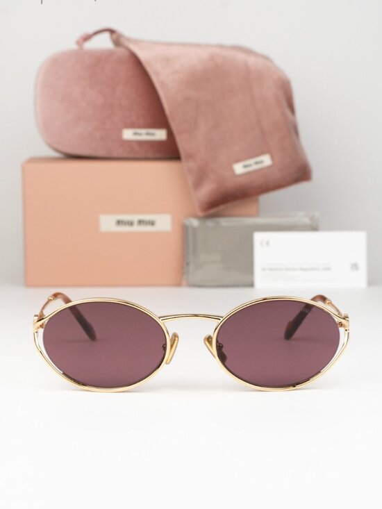 Miu Miu Women Sunglasses LOGO Gold Violet Oval MU52YS 5AK20Y NEW AUTHENTIC main image 9